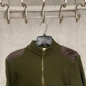 Rothco Sweater Men M Green Commando Knit‎ Ribbed 1/4 Zip Shoulder Elbow Patches